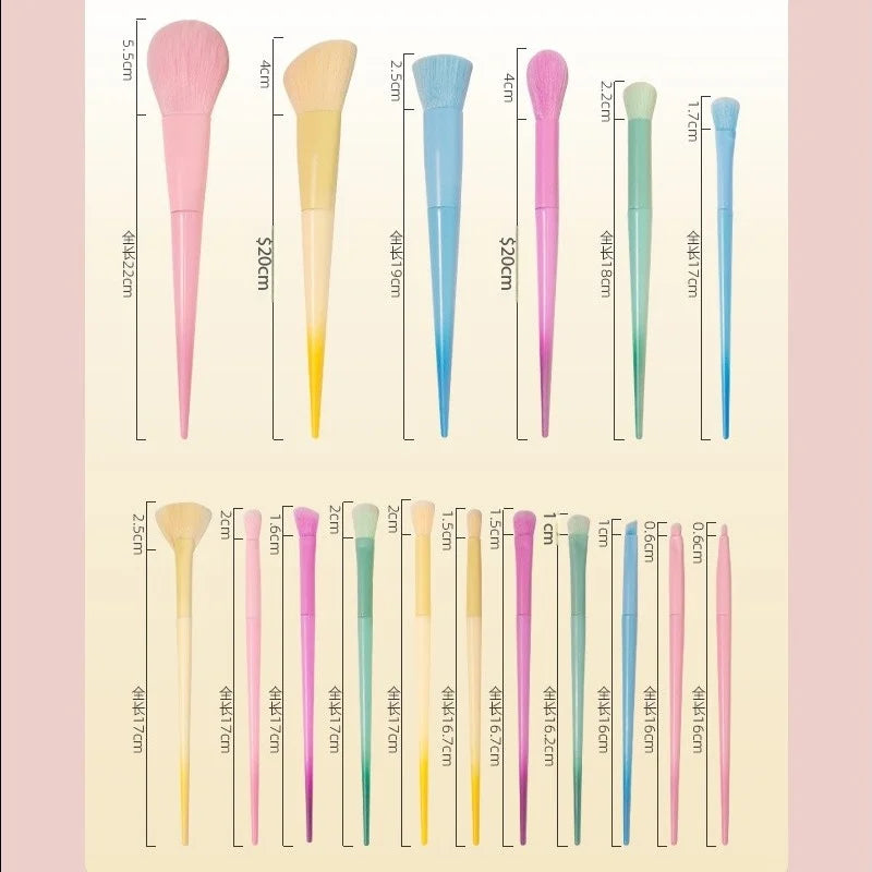 17-Piece Makeup Brush Set in Candy Colored Macaron Shades: Powder Brush, Eyebrow Brush, and More Peaceful Pleasures Health and Wellness