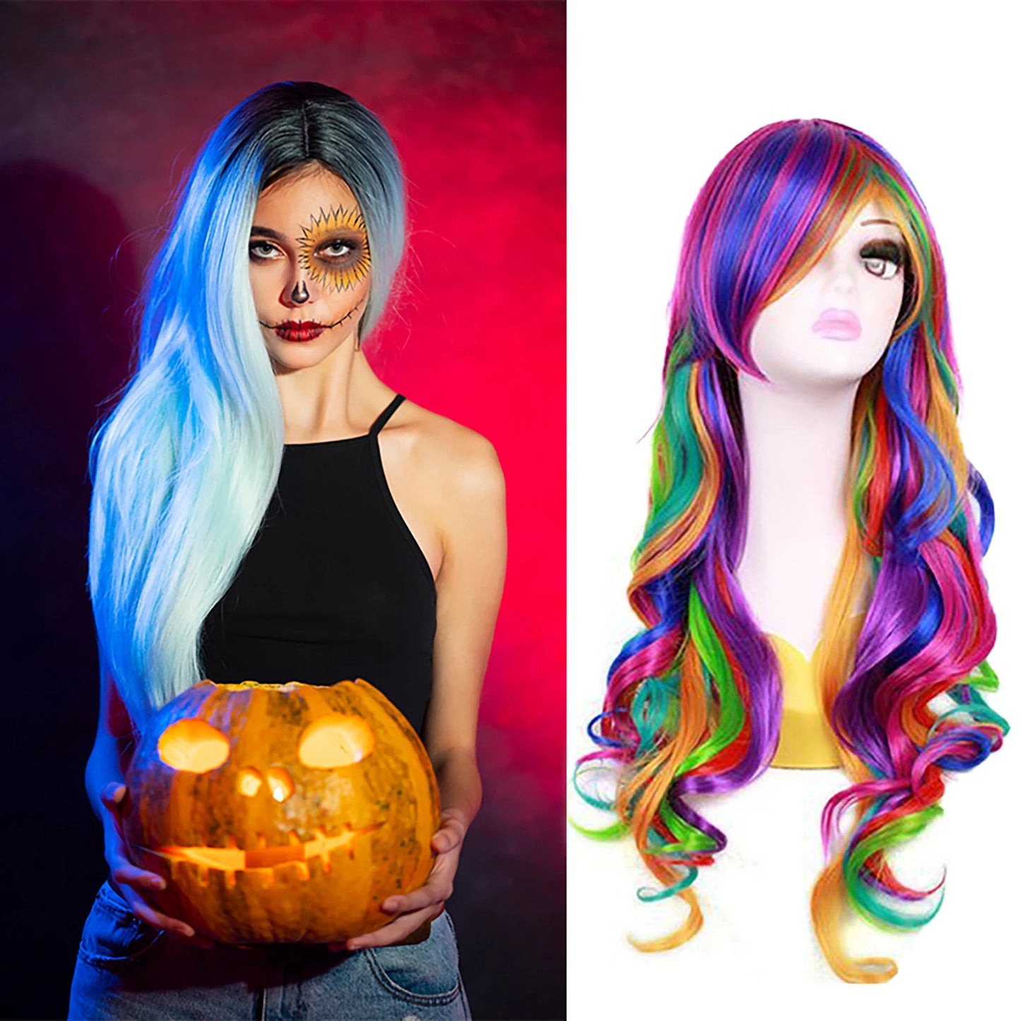 1Pcs/lot New Hot Women Rainbow Color Long Wig Natural Look Heat-Resistant Women Wig for Tourism Stage Performance Cosplay ect Peaceful Pleasures Health and Wellness
