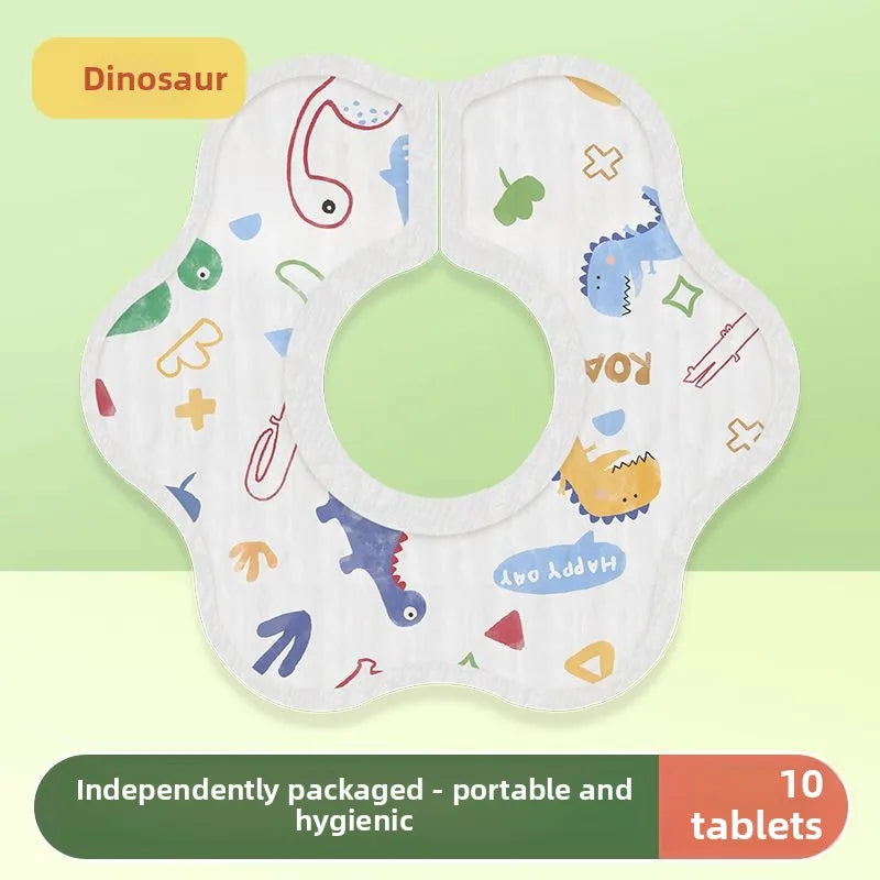 A pack of 10 disposable bibs, baby drool towel, waterproof 360 degree anti spitting gauze, newborn neck scarf Peaceful Pleasures Health and Wellness dinosaur