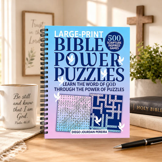 Large-print Bible Power Puzzles A5 Spiral Activity Book 500 Peaceful Pleasures Health and Wellness