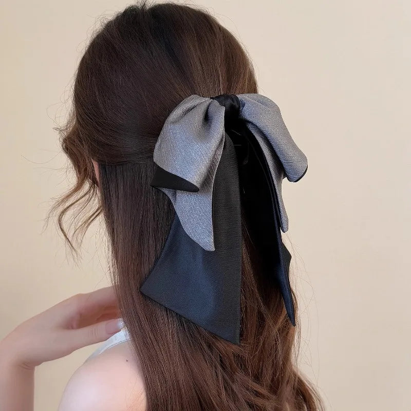 Glossy Pleated Bow Hair Clip – Chic Half-Up Ribbon Clip