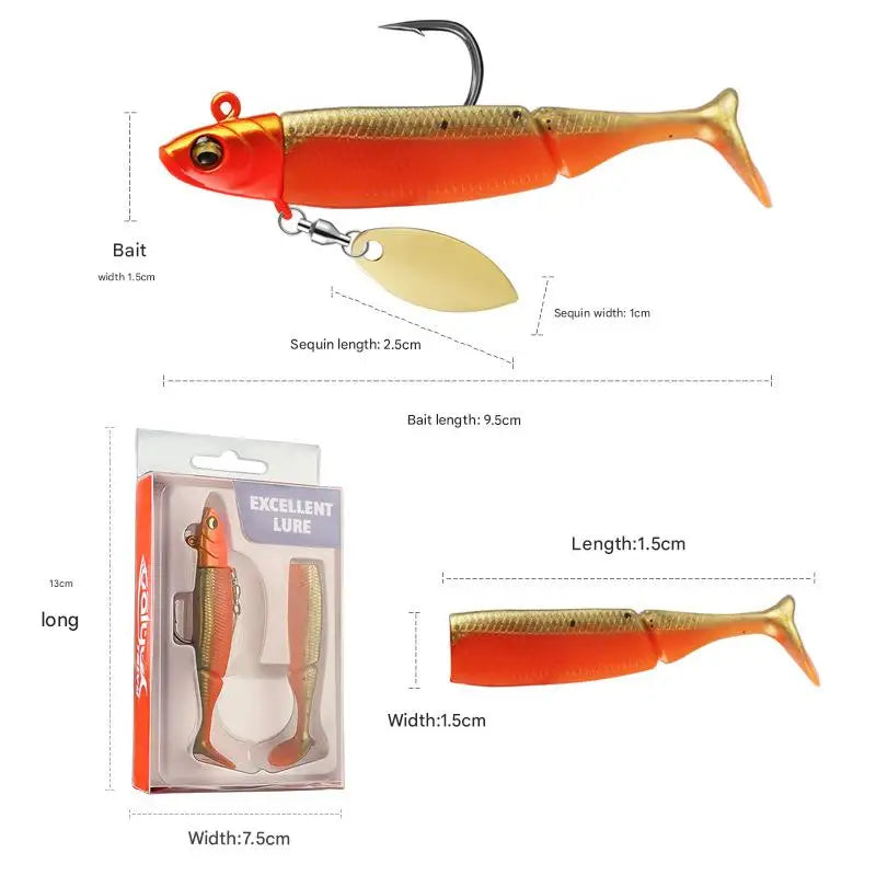 Luminous T-Tail Soft Fishing Lure Set, 9.5cm 20g Single Hook Glitter Bionic Bait, Durable Saltwater Sea Fishing Tackle Peaceful Pleasures Health and Wellness