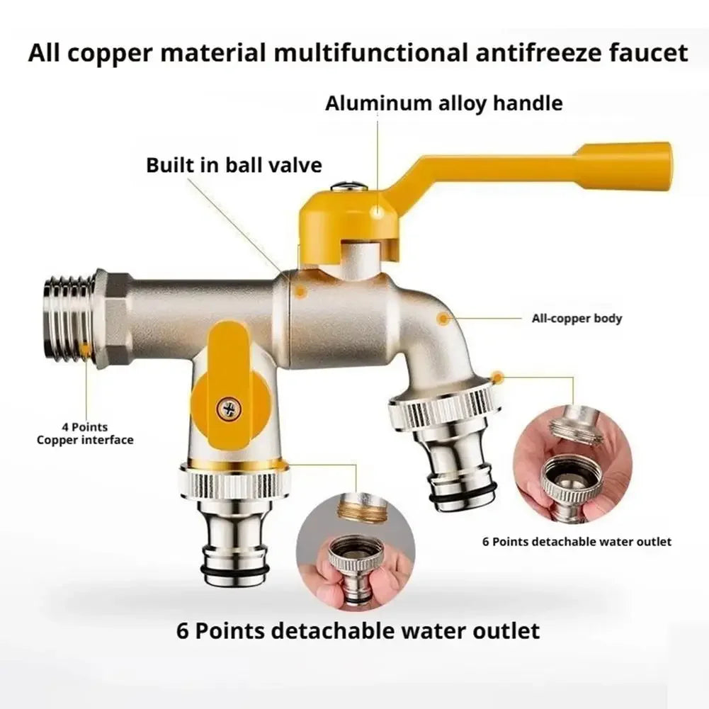 1/2" 3/4" Garden Water Tap Replacement Connector - Ball Valve Faucet with 2 Outlets, Easy On/Off for Irrigation & Hose System Peaceful Pleasures Health and Wellness