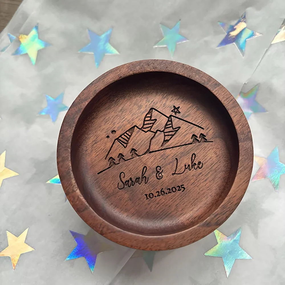 Custom Engraved Wood Ring Dish | Wedding & Anniversary Gift