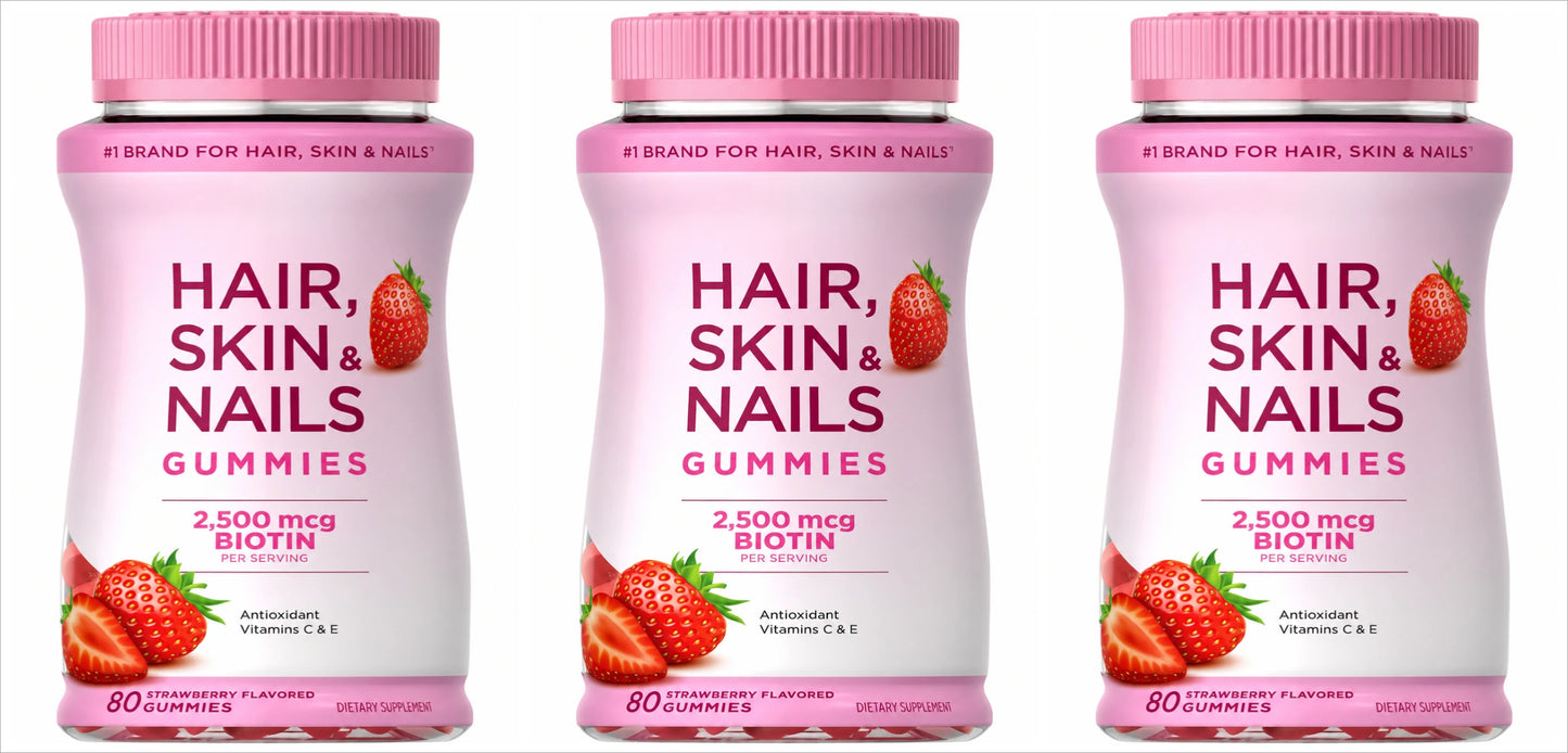 Biotin 2500mcg Hair Skin Nails Gummies – Vitamins A C E | 80ct