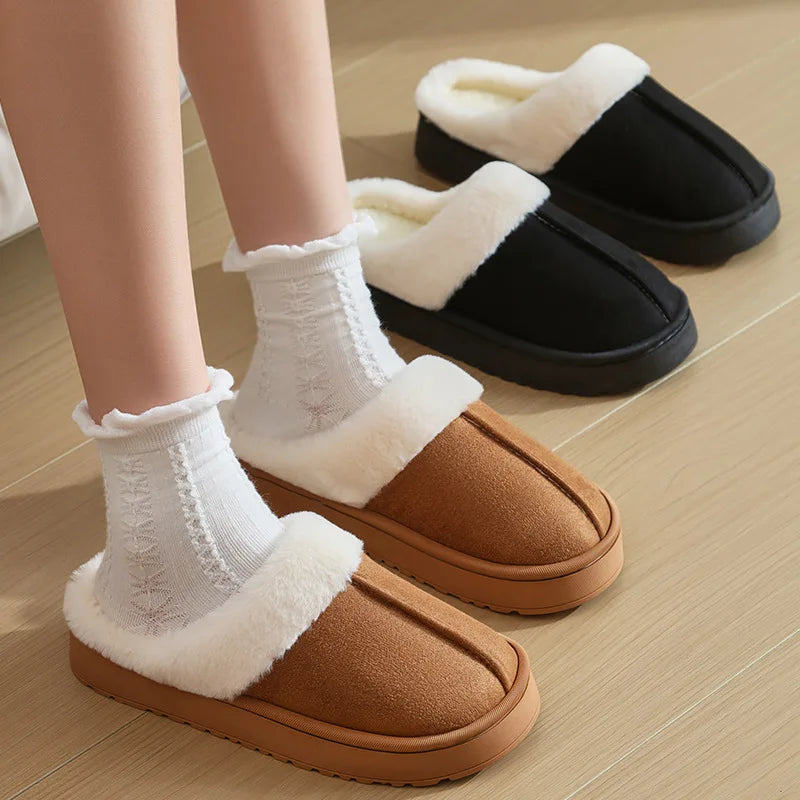 Winter Fluffy Couple Slippers – Non-Slip Indoor Slides Men & Women