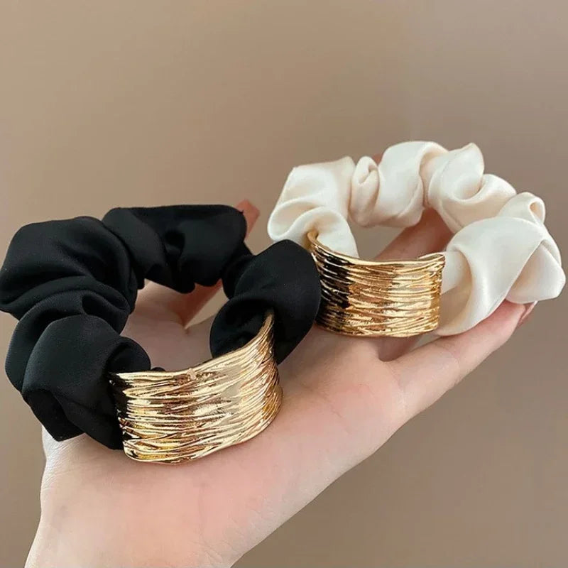 Korean Metal Satin Large Intestine Ring Women Rubber Bands Hair Ties