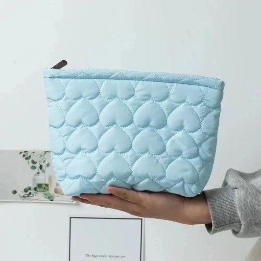 Fashion Korean Large Capacity Cosmetic Bag Women Soild Heart Quilting Handbag Portable Travel Lipstick Makeup Storage Bags Peaceful Pleasures Health and Wellness