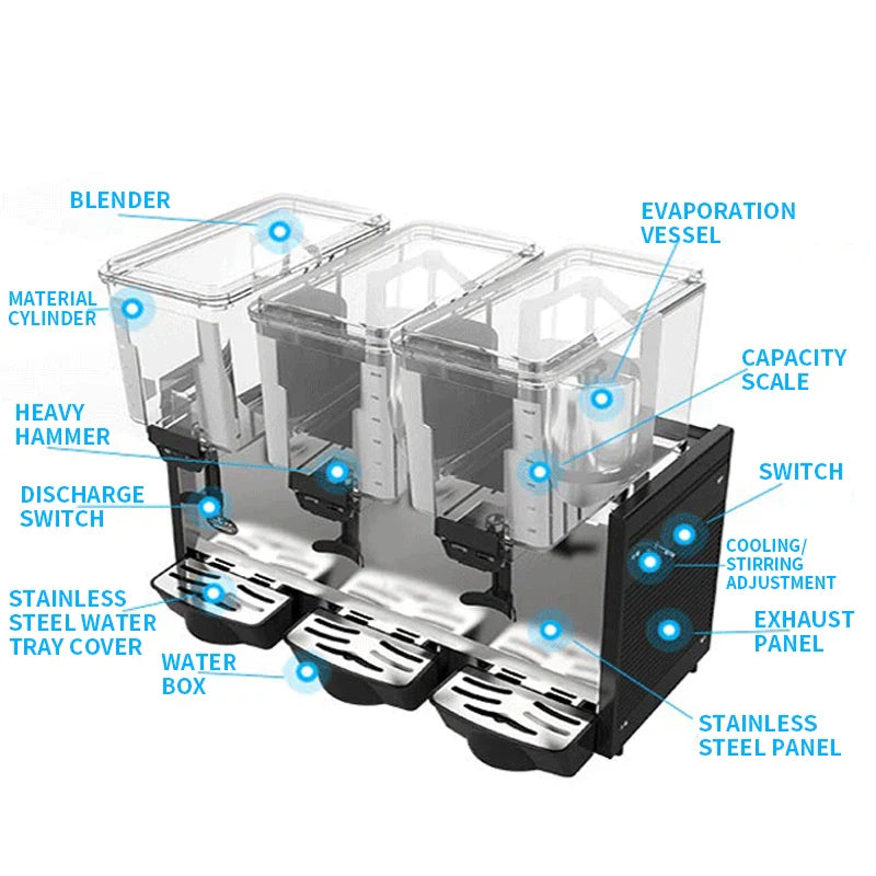 45L Commercial Cold Drink Dispenser | 3-Tank Juice Beverage Machine
