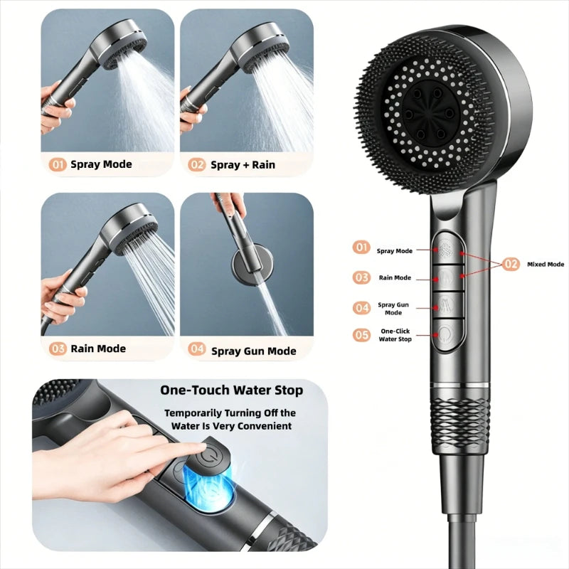 1pc Filtered Supercharged Shower Head Four-speed Adjustment With Water Seal Multi-functional Home Shower Bathroom Accessories Peaceful Pleasures Health and Wellness