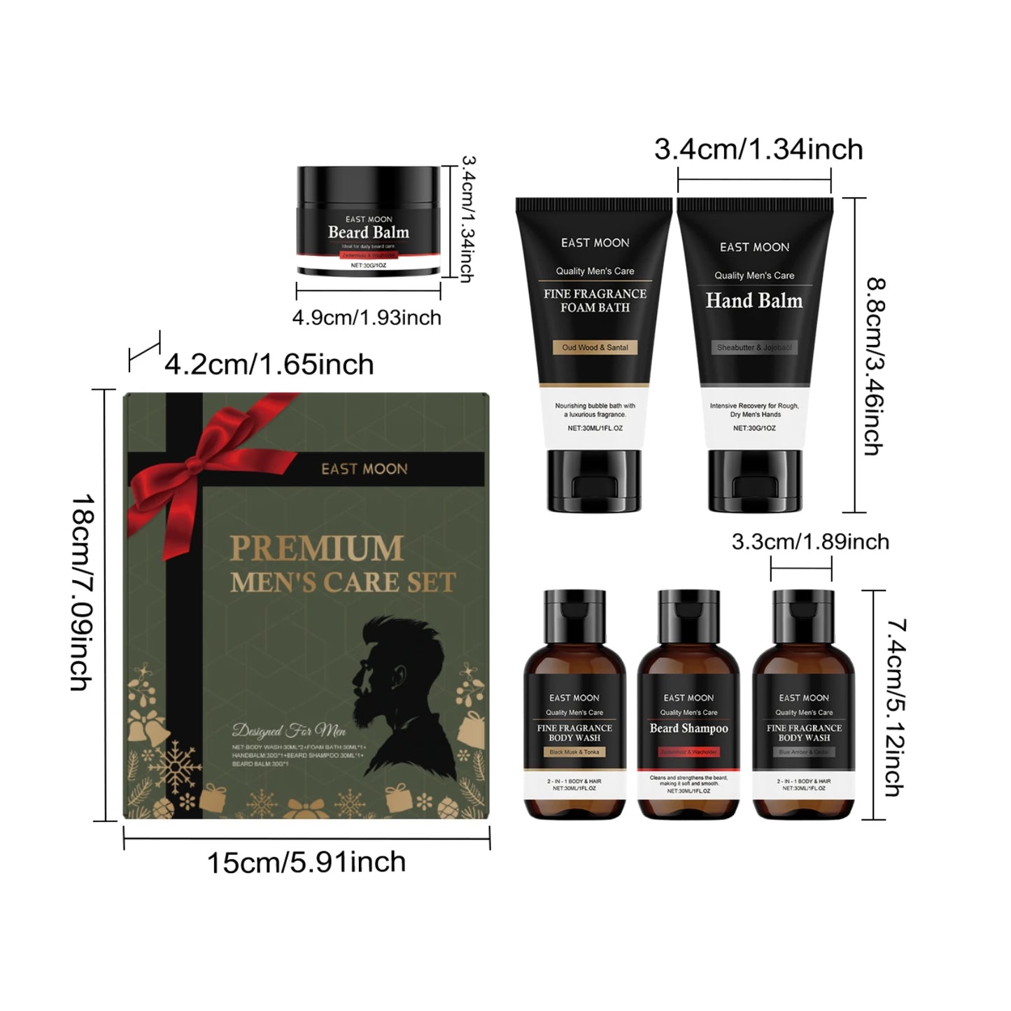 Men's 5-in-1 Grooming Gift Set – Beard, Body & Hand Care