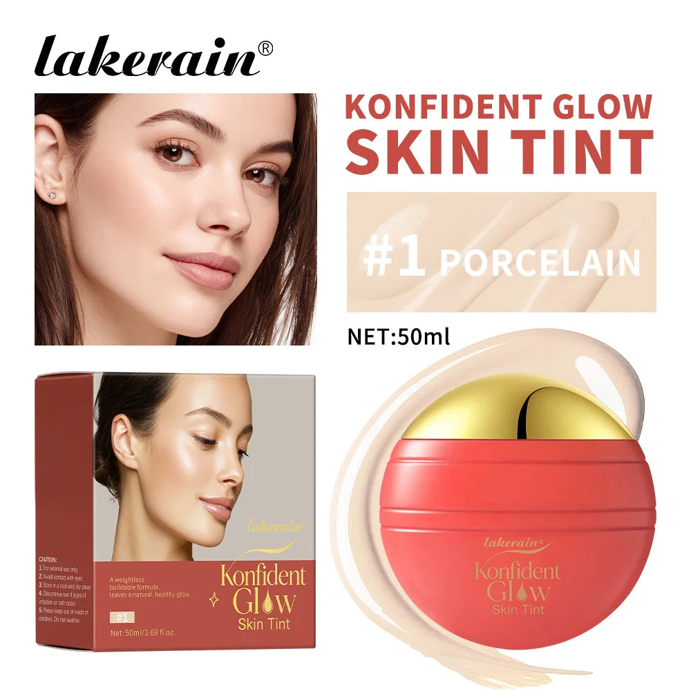 Konfident Glow Skin Tint Hydrating Skin Foundation Coverage 30 ml Oil-Free Long - Lasting Waterproof Glass-Skin Foundation Clean Peaceful Pleasures Health and Wellness 1Porcelain