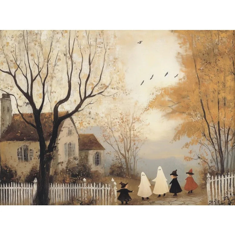 Halloween Ghost Town Canvas Wall Art | Whimsical Fall Print