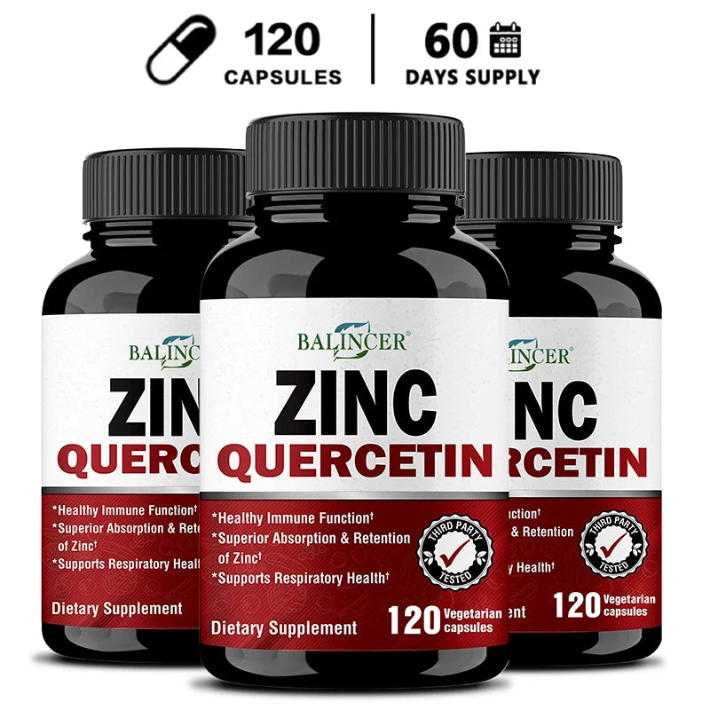 Quercetin + Zinc Vegetarian Capsules - Supports Immune, Skin and Bone Health, Nutritional Metabolism Supplement Peaceful Pleasures Health and Wellness
