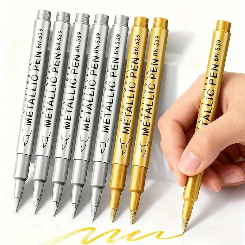 10-Pack of Gold Hard-Tip Gel Pens, Metallic Craft Pens, Gold and Silver Paint Pens, Signature Pens, Marker Pens, Signature Pens, Metallic Pens, Water-Based Outlining Pens Peaceful Pleasures Health and Wellness