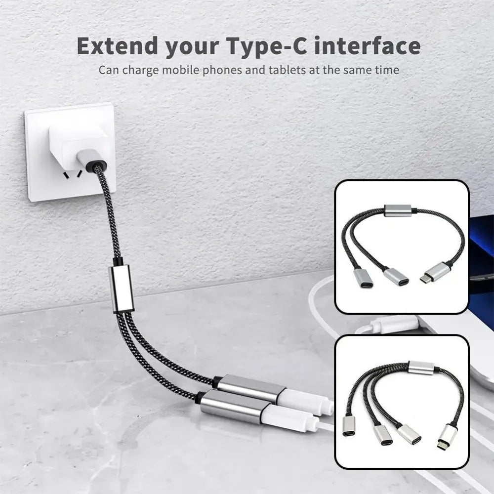 3-in-1 USB-C Hub Splitter | OTG Data Transfer & Charging