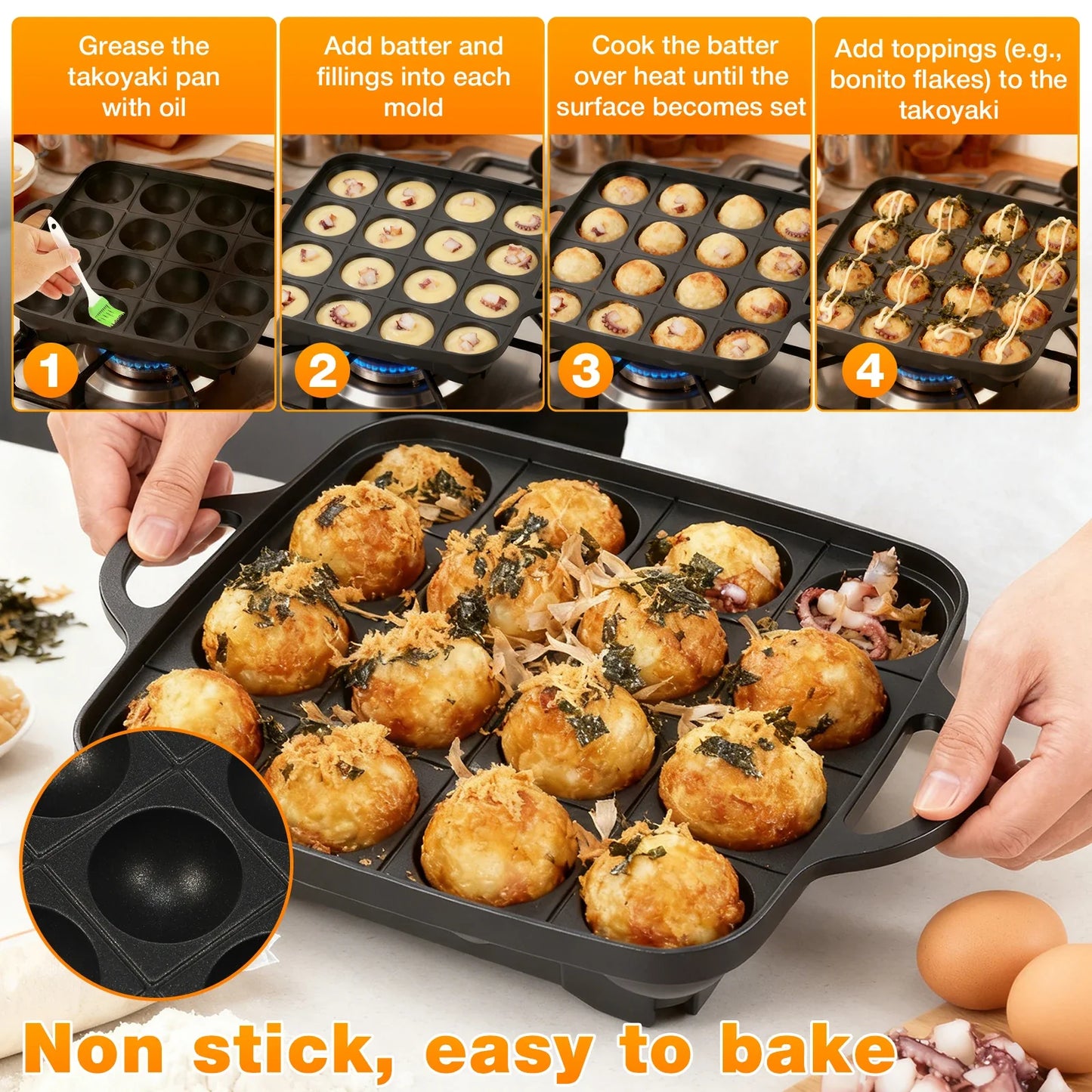 16-Hole Takoyaki Pan – Non-Stick Aluminium Meatball Mold