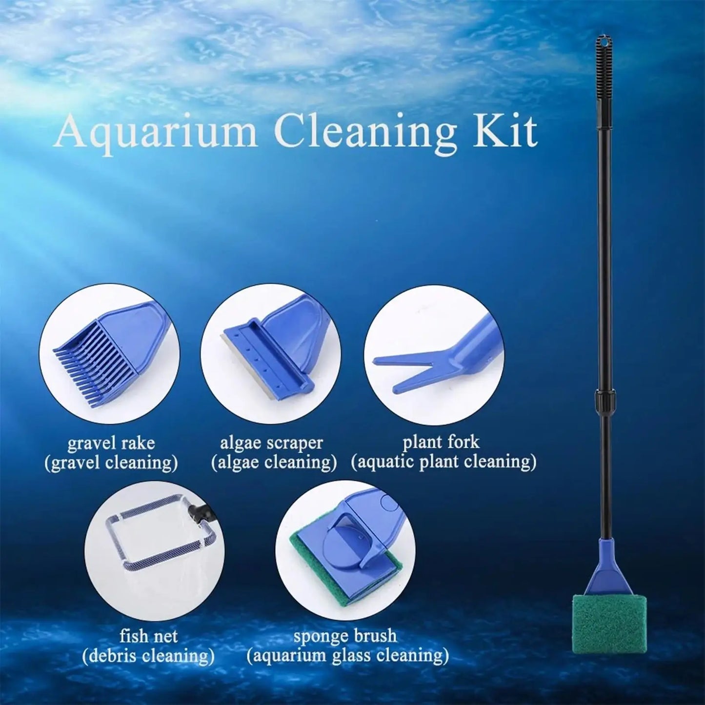 Aquarium Fish Tank Cleaning Kit – Telescopic Algae Scraper Set Aquarium Cleaning Kit Peaceful Pleasures Health and Wellness