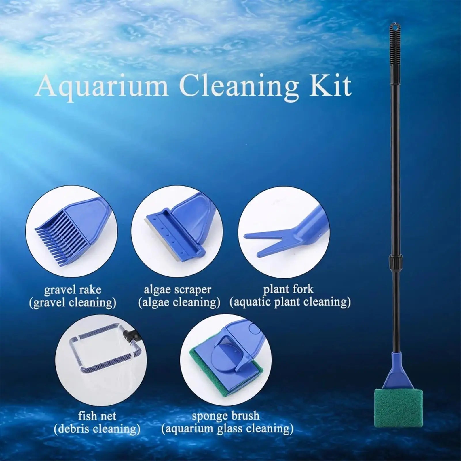 Aquarium Fish Tank Cleaning Kit – Telescopic Algae Scraper Set Aquarium Cleaning Kit Peaceful Pleasures Health and Wellness