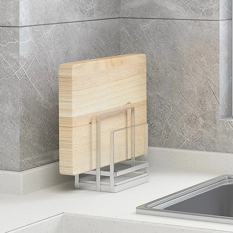 New Practical 304 Stainless Steel Cutting Board Frame Pot Cover Kitchen and Household Cutting Board Storage Rack with Water Tray Peaceful Pleasures Health and Wellness
