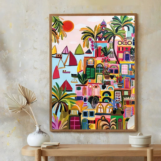 Modern Color Mediterranean Landscape Wall Art, HD Canvas Print Poster, Suitable for, Home, Living Room, Room, Office Decorati Peaceful Pleasures Health and Wellness