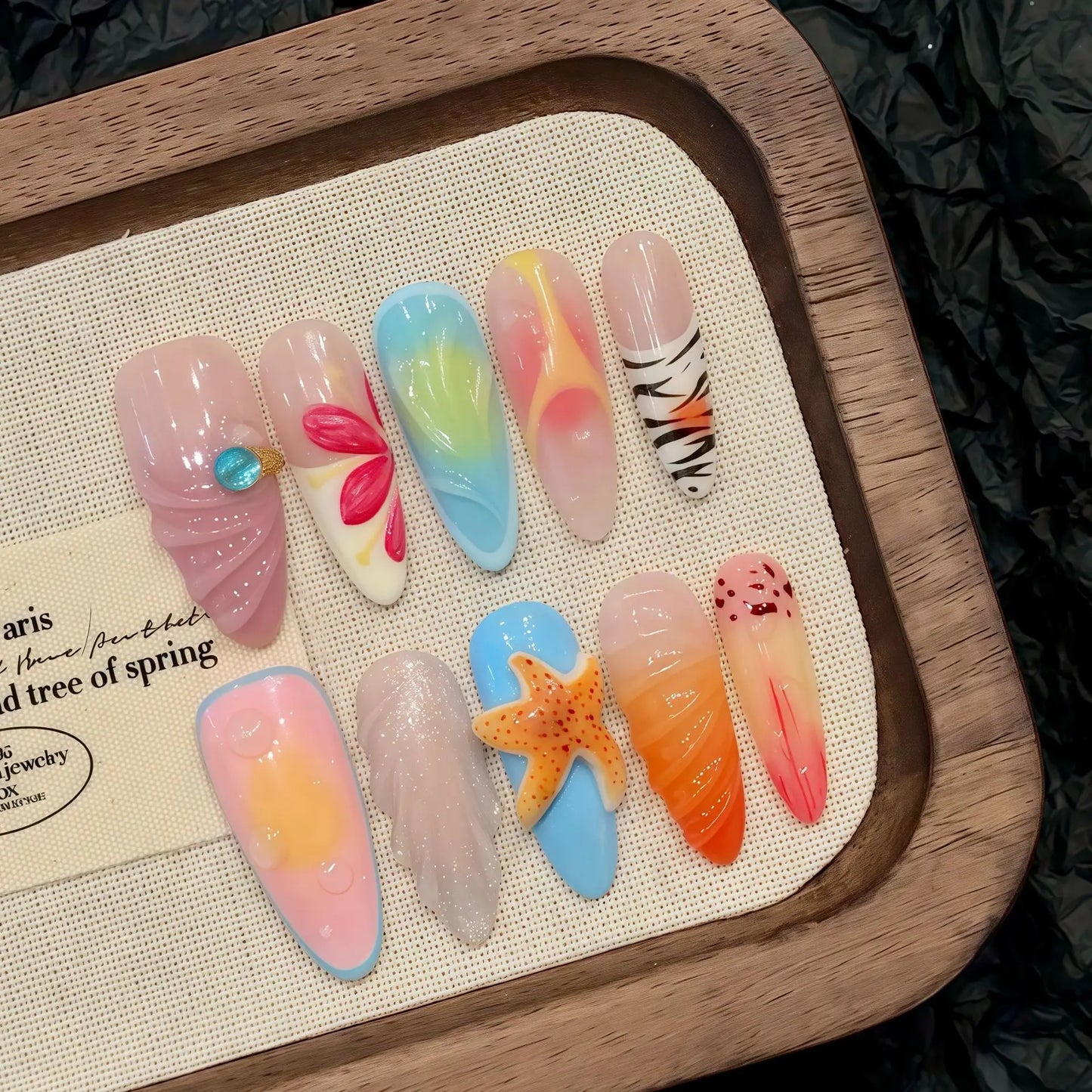 Handmade Press on Nails Ins Sweet Pink Blue Color Fake Nails for Girls Wearable 3D Cherry Love Star Korean Cute False Nail Tips Peaceful Pleasures Health and Wellness XS 1