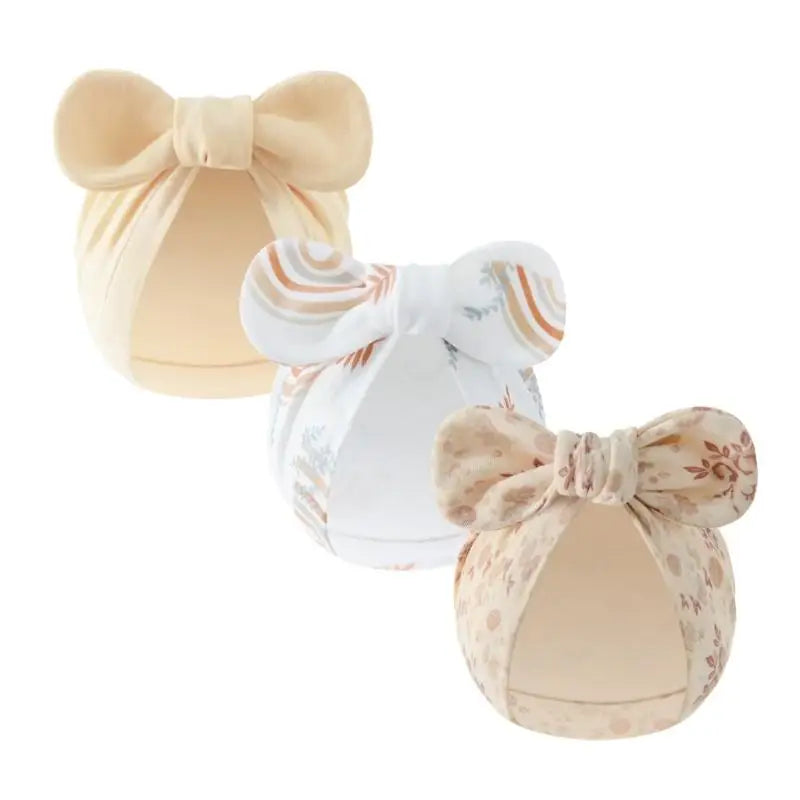 3-Pack Newborn Baby Bowknot Hats – Soft Cotton Infant Caps