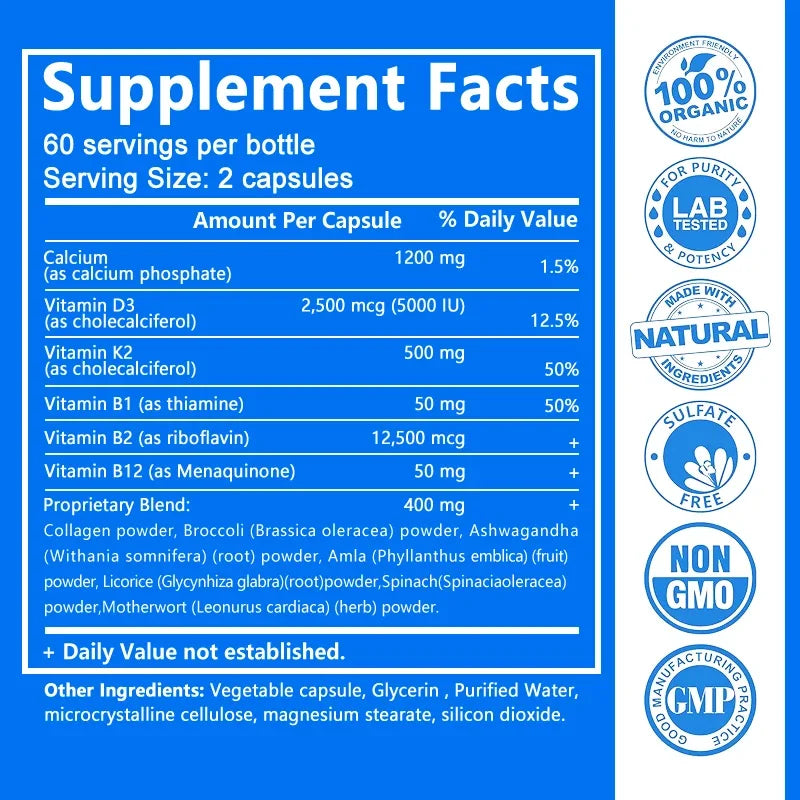 Vitamin D3 K2 B12 2000mg Capsules | Bone & Immune Support 120ct