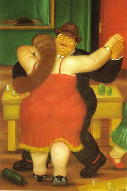 Botero Fat Couple Dancing Canvas Wall Art | Unframed Print