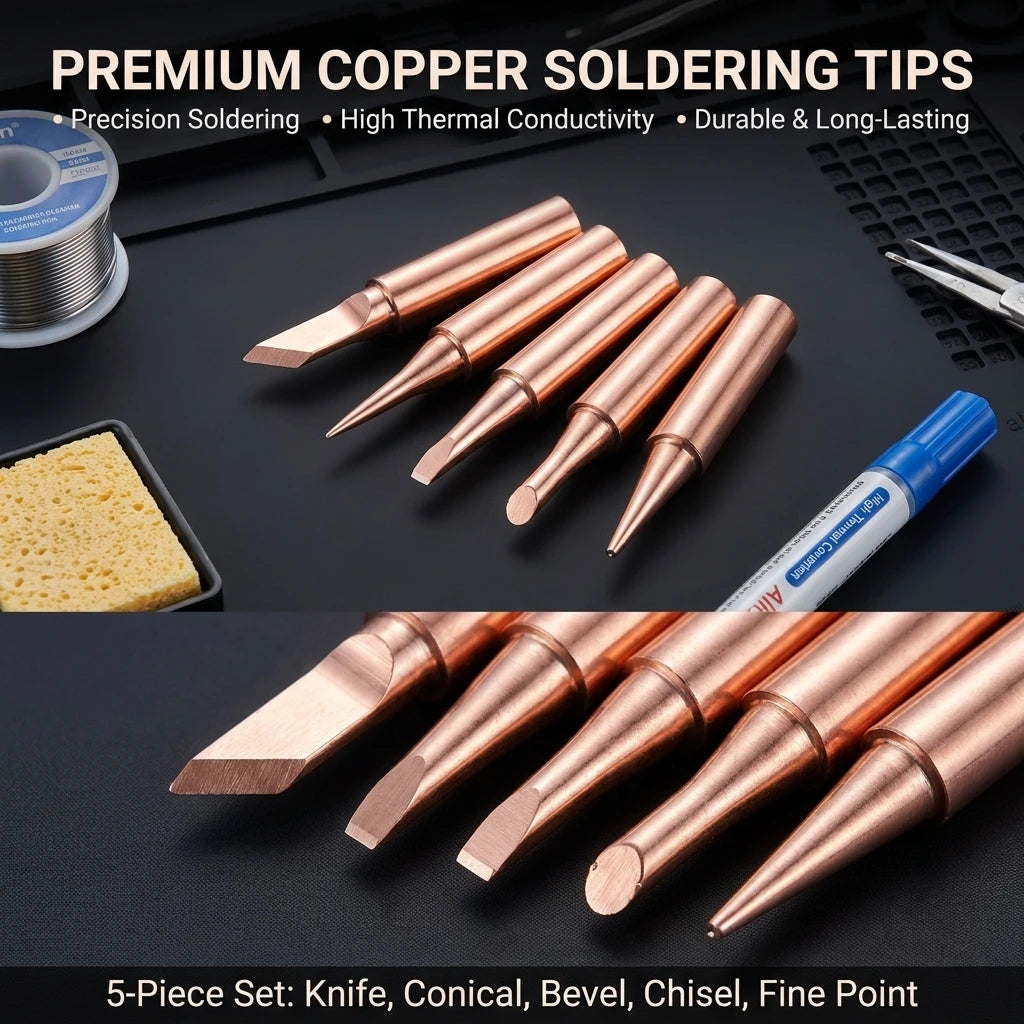 5-Pc 900M Pure Copper Soldering Iron Tips Set for 936 Station
