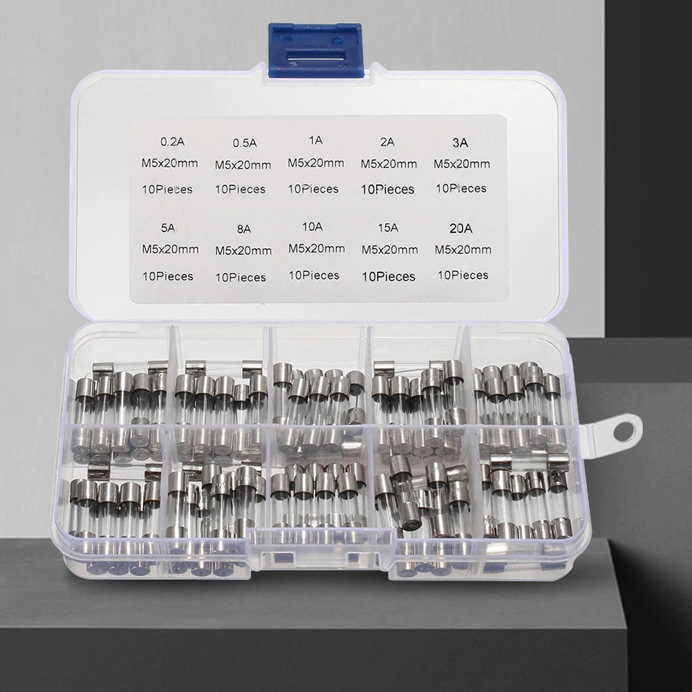 100-Piece Glass Tube Fuse Assortment Kit – 0.2A to 20A, 250V Peaceful Pleasures Health and Wellness spain