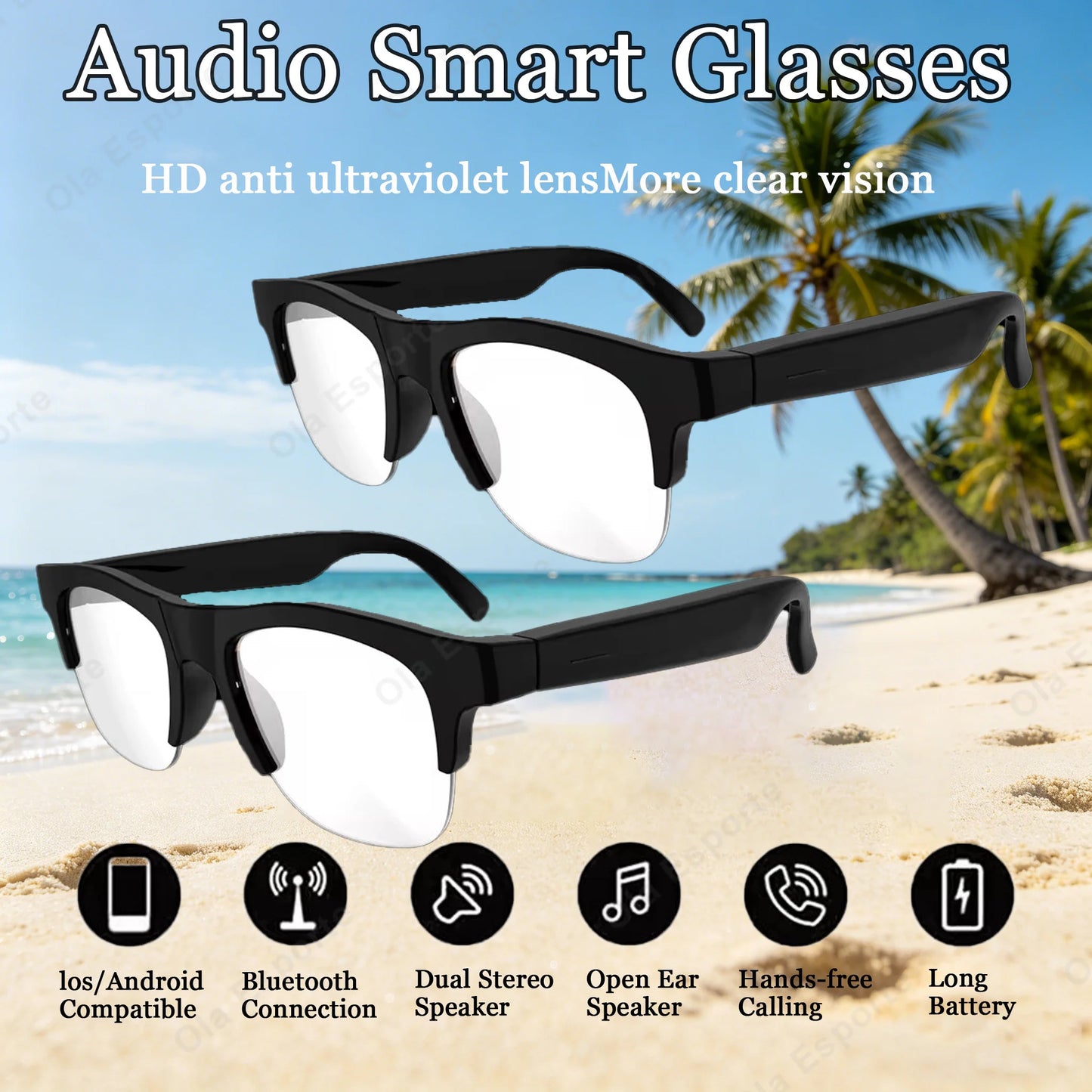 2026 Photosensitive Color Change Smart Glasses Bluetooth Voice Calls Control Music UV Polarized Sunglasses Headphone Glasses Man Peaceful Pleasures Health and Wellness 2Bk-Wh