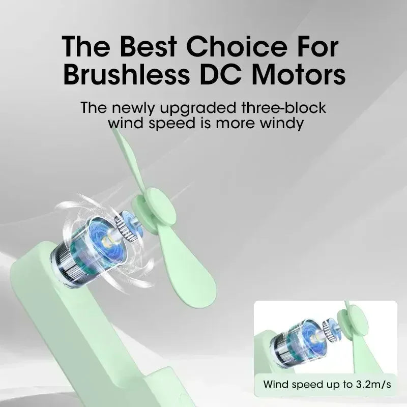 2000mAh Mini Portable USB Rechargeable Cooling Fan Quiet Foldable Collapsible Handheld Desktop Fan Office Home Handy Power Bank Peaceful Pleasures Health and Wellness