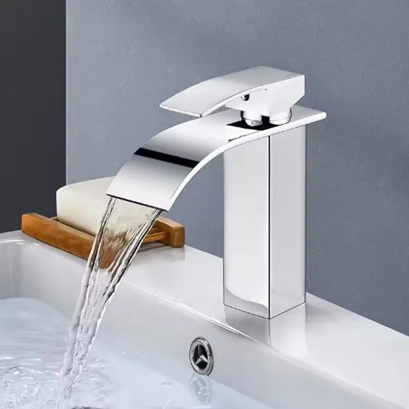 Black Stainless Steel Waterfall Basin Faucet | Hot & Cold