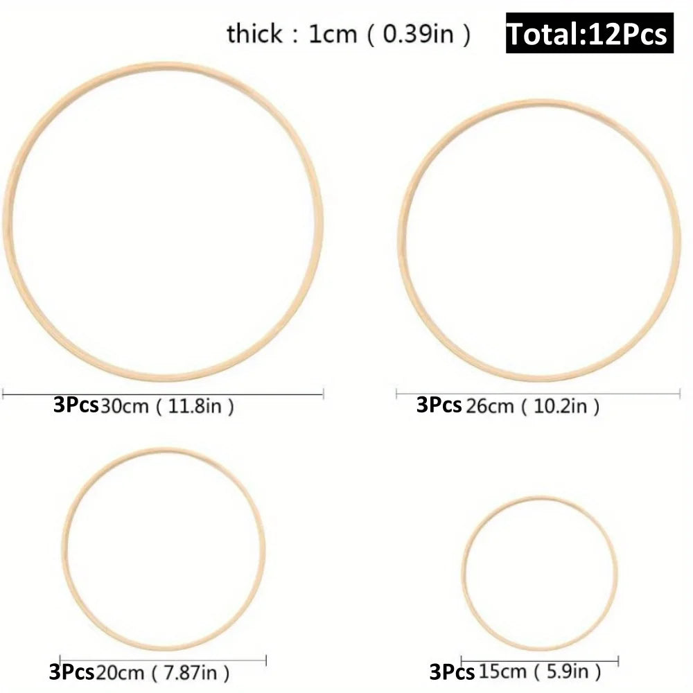 Wreath Rings, 3Pack 4Sizes (6 8 10 12lnch) Wooden Bamboo Floral Hoop Wreath Macrame Craft Hoop Rings for DlY Christmas Wedding Peaceful Pleasures Health and Wellness Three each