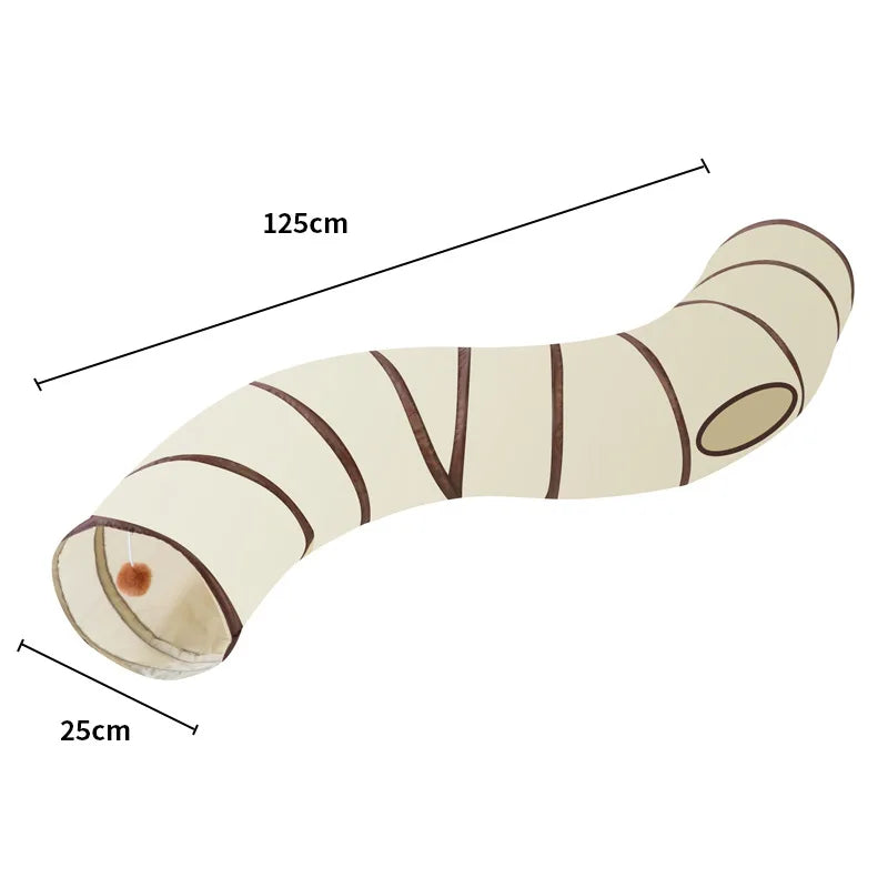 Foldable Cat Play Tunnel | Striped Interactive Kitten Toy
