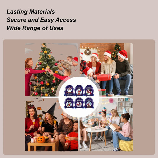Christmas Drawstring Gift Bags – 6-Piece Reusable Flannel Pouches Holiday Gift Bags Peaceful Pleasures Health and Wellness