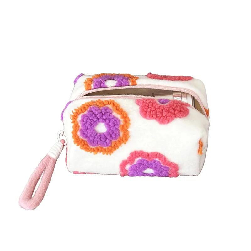 Plush Flower Makeup Bag – Fluffy Cosmetic Travel Pouch