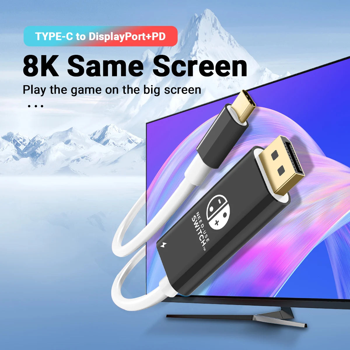 6.6Ft USB-C to DisplayPort Cable 8K@60Hz + PD 100W Charging