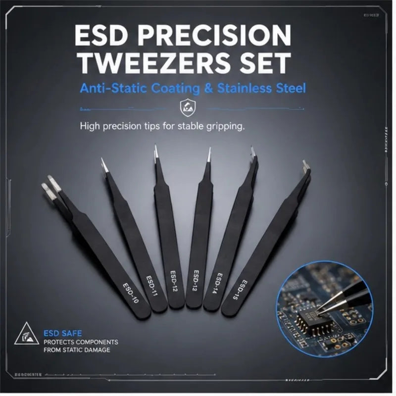 6pcs Precision Long Tweezers Set ESD Anti-Static Stainless SteelTweezers Repair Tools For Electronics Repair Soldering Craft Peaceful Pleasures Health and Wellness