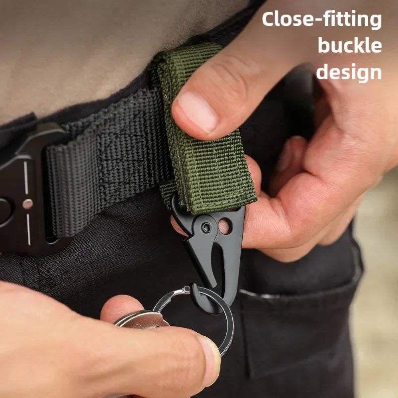 Tactical Nylon Webbing Belt Triangle Buckle & Carabiner Clip
