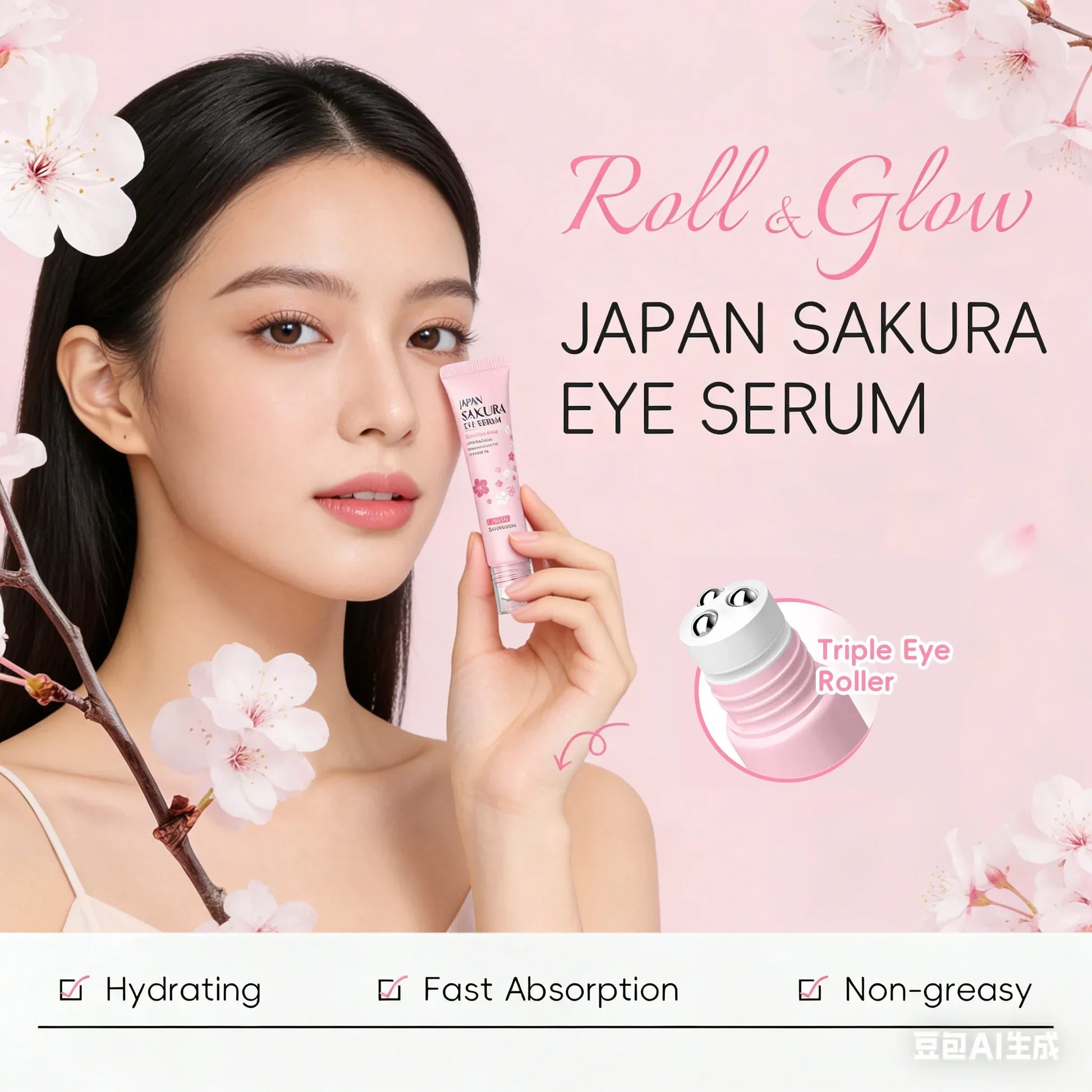 LAIKOU Sakura Eye Serum – Triple Roller, 15ml Peaceful Pleasures Health and Wellness