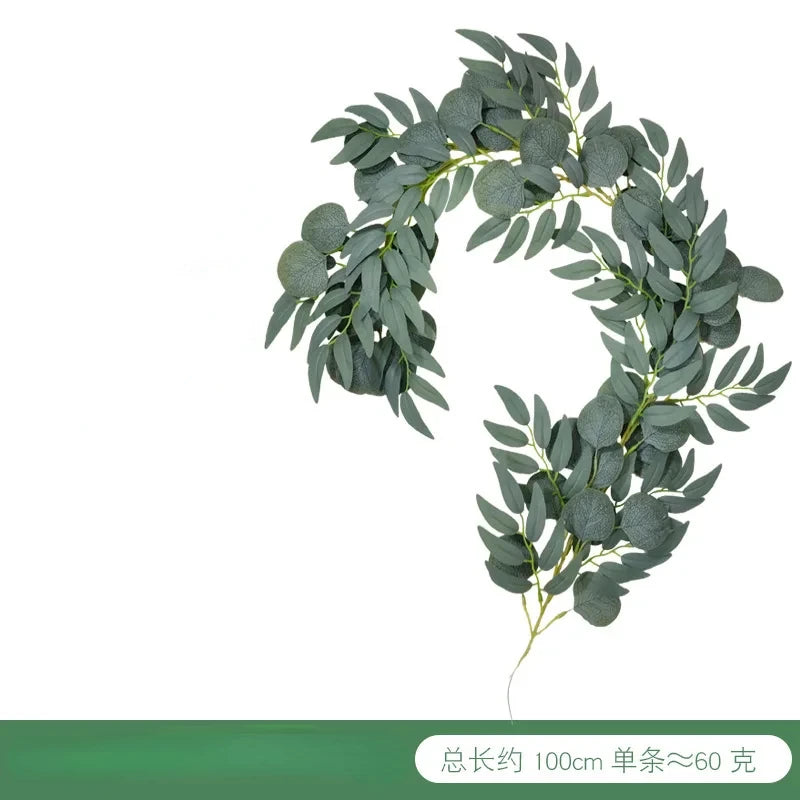 1m Artificial Eucalyptus Vine | Silk Bamboo Leaf Decor Stem