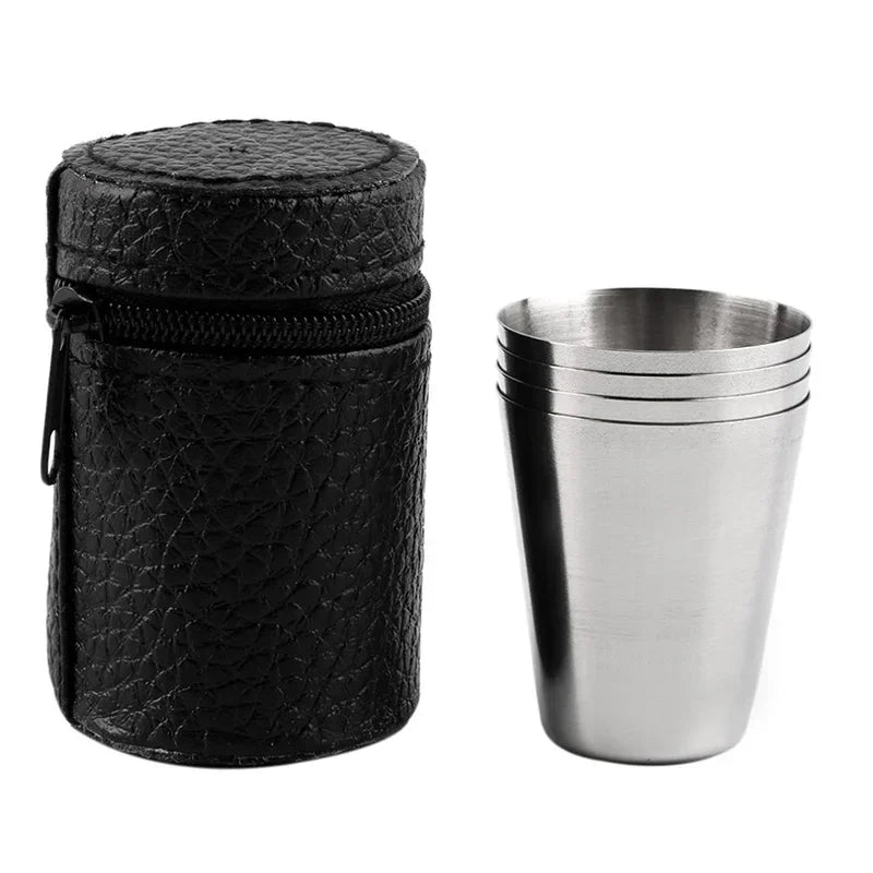 Stainless Steel Shot Cups Set of 4 – 170ml with Leather Bag