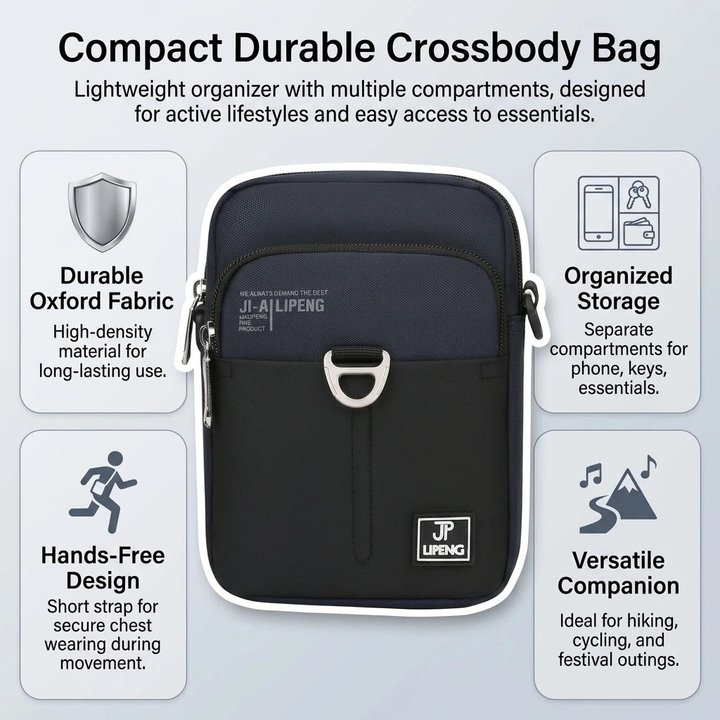 Men's Mini Crossbody Bag Durable High Density Oxford Cloth Adjustable Belt Multiple Compartments for Outdoor Hiking Daily Peaceful Pleasures Health and Wellness