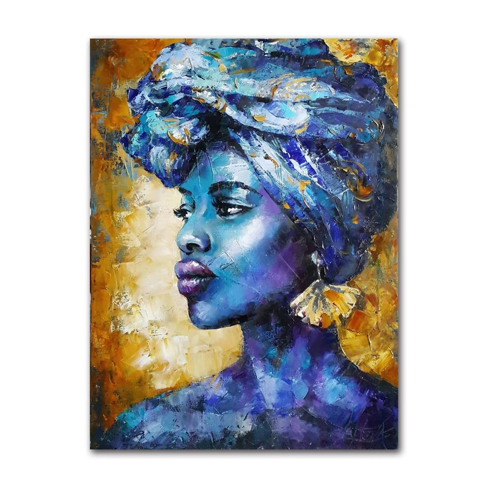 Oil Wall Art Painting for Living Room Africa Women Printed Posters Abstract Girl Portrait Canvas Painting Colorful Peaceful Pleasures Health and Wellness 1252-08 50x70cm Unframed