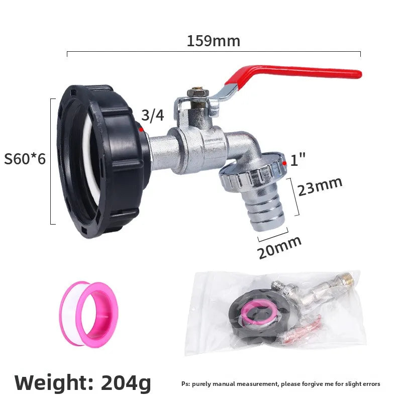 IBC Tank Tap Adapter S60x6 to 1/2" & 3/4" Thread Valve Fitting