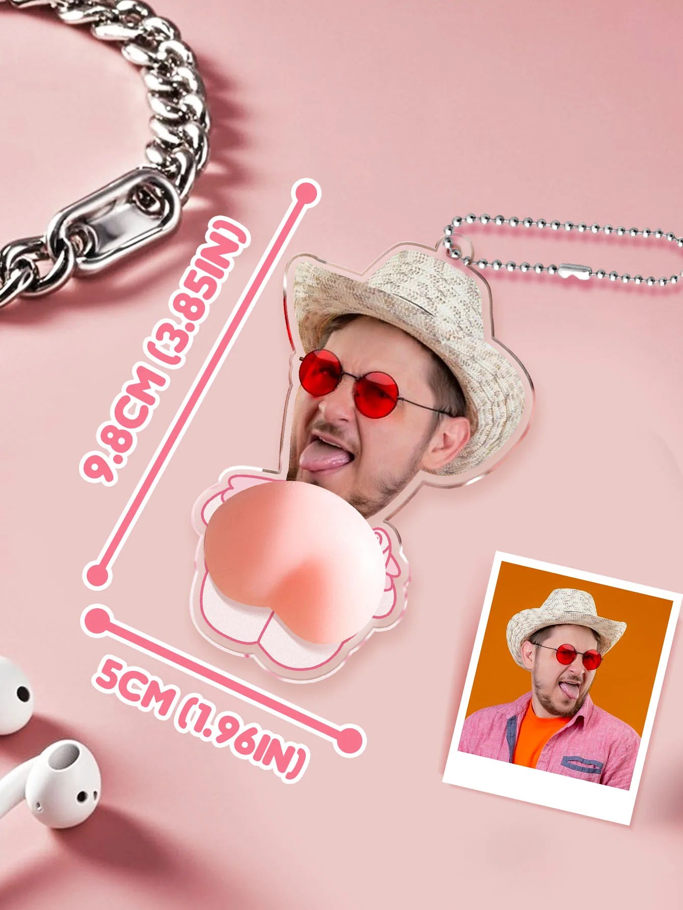Custom Face Keychain with Soft Squishy Butt Personalized Funny Photo Key Ring Unique Gift for Friends Peaceful Pleasures Health and Wellness