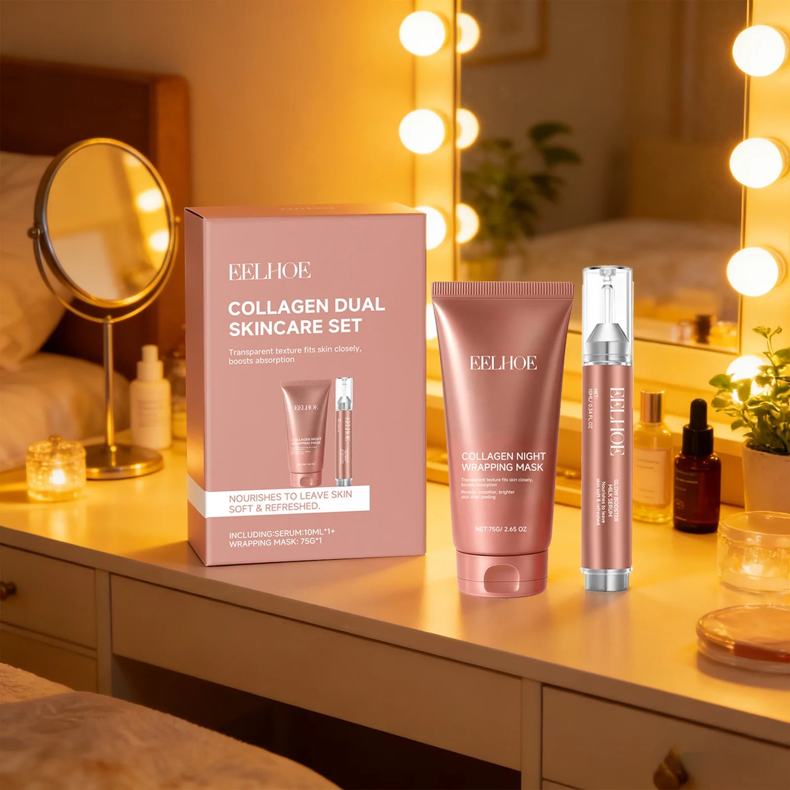 EELHOE Collagen Face Mask & Serum Set | Hydration & Firming Collagen Skincare Set Peaceful Pleasures Health and Wellness