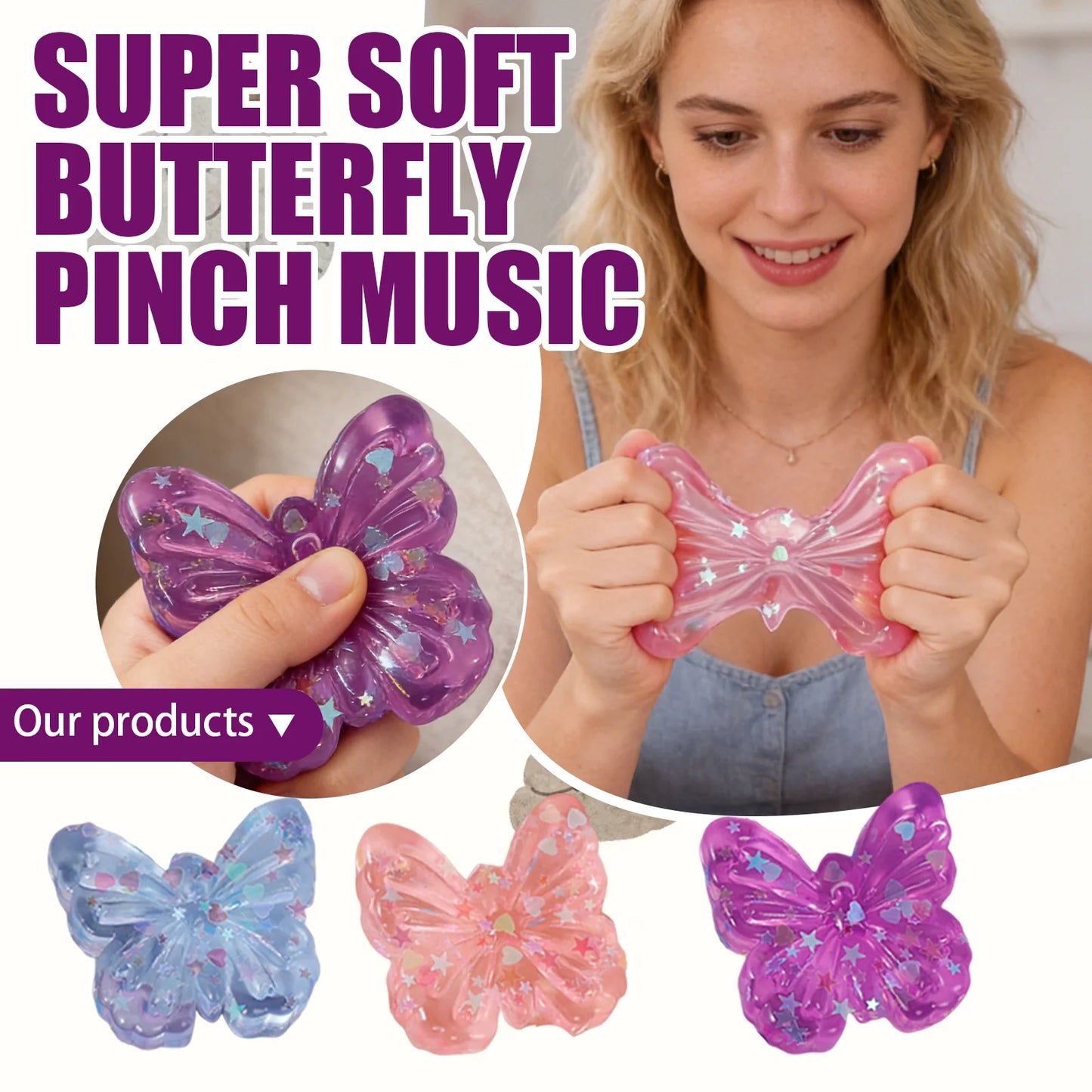 Maltose Squishy Toy Cute Mochi Anti Stress Fidget Toy Simulated Butterfly Shape Transparent Ball Quick-rebound Decompression Toy Peaceful Pleasures Health and Wellness